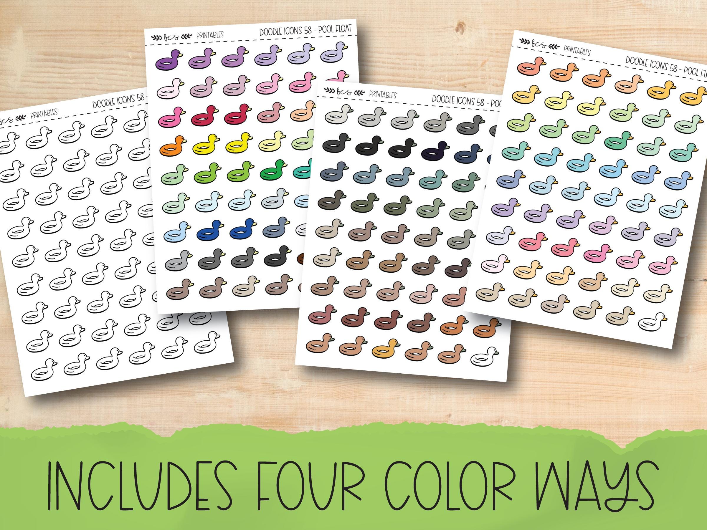 Printable POOL FLOAT Doodle Icon Stickers in Four Colorways - Etsy