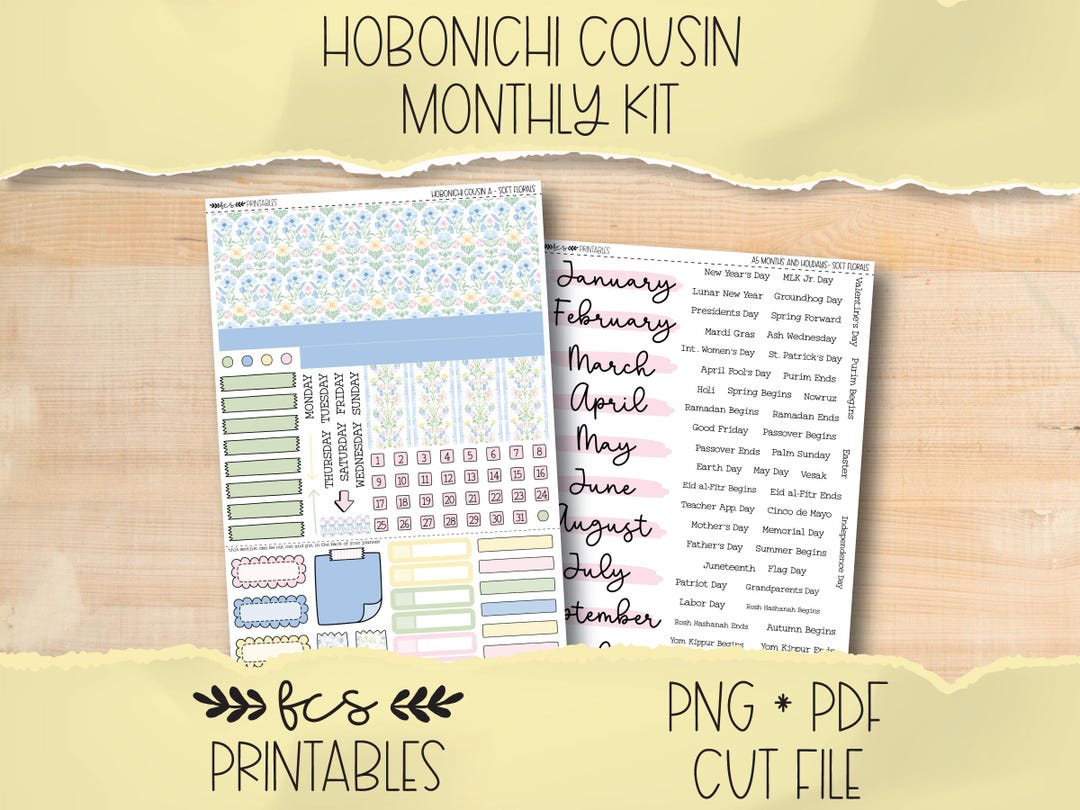 SOFT FLORALS Hobonichi Cousin Printable Monthly Sticker Kit - Etsy