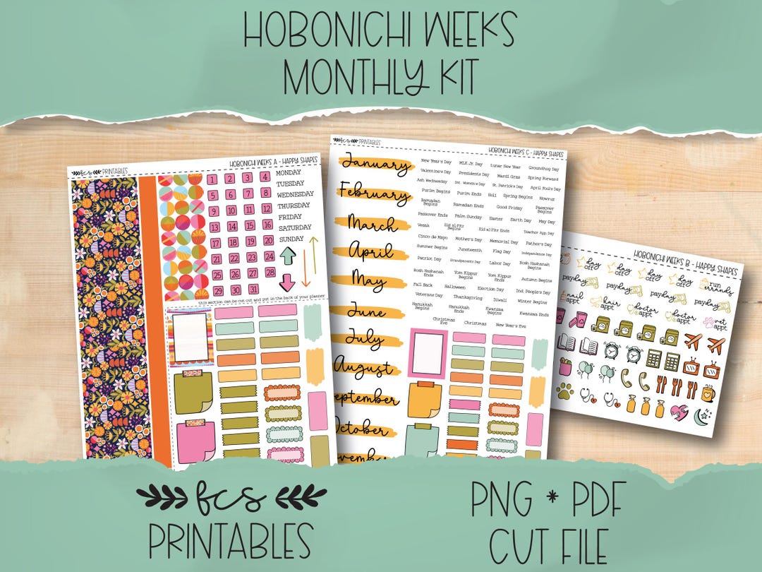 HAPPY SHAPES Hobonichi Weeks Printable Monthly Sticker Kit - Etsy