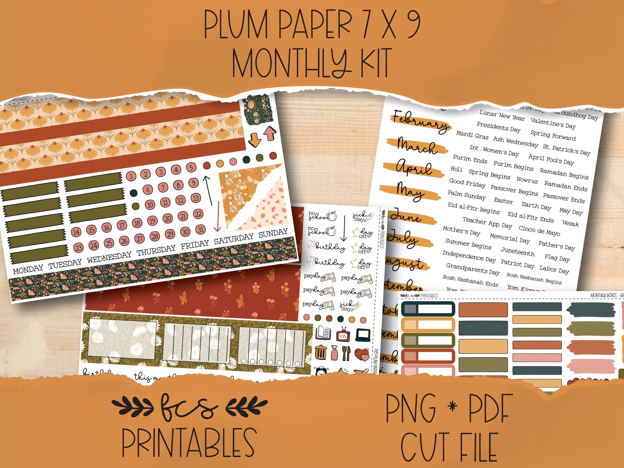 BOHO FALL Plum Paper 7x9 Printable Monthly Sticker Kit - Etsy