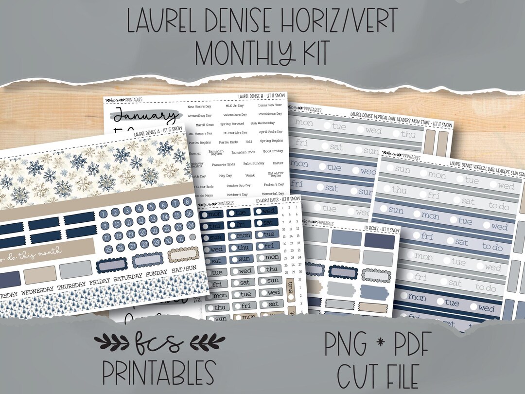 LET IT SNOW Laurel Denise Anne and Nancy Printable Monthly Sticker Kit ...