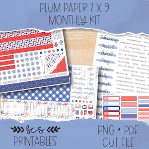 STARS & STRIPES Plum Paper 7x9 printable monthly sticker kit