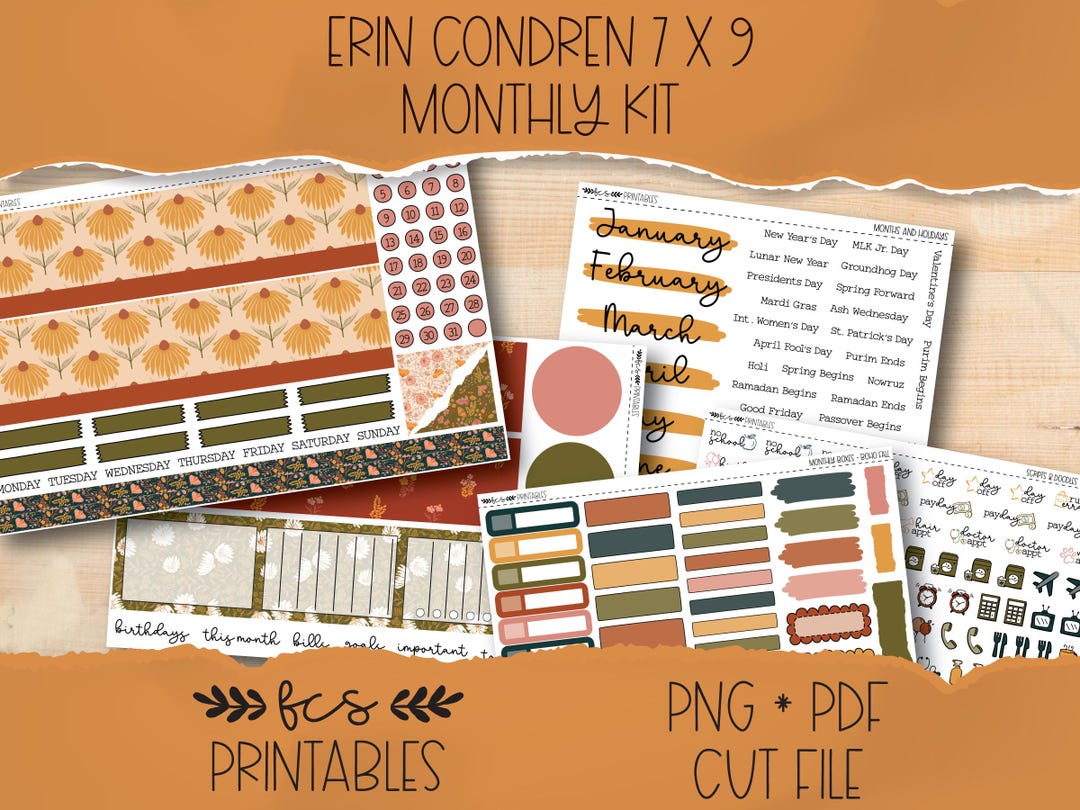 BOHO FALL Erin Condren 7x9 Printable Monthly Sticker Kit - Etsy