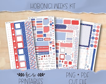 STARS & STRIPES Hobonichi weeks printable sticker kit