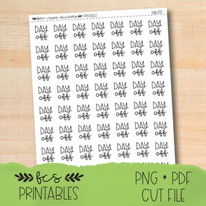 Printable DAY OFF script duo stickers in four colorways