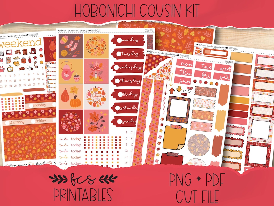 COZY FALL Hobonichi Cousin Printable Sticker Kit (weekly + Daily) - Etsy