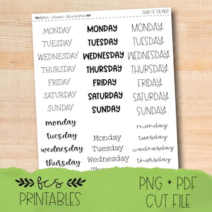 Printable days of the week functional planner stickers