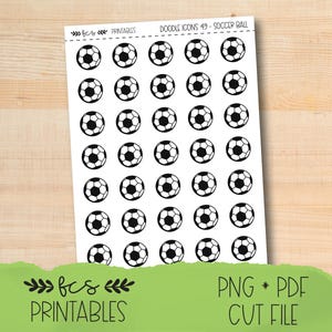 Printable SOCCER BALL doodle icon stickers in four colorways