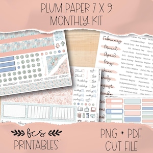 BEACH BLISS Plum Paper 7x9 printable monthly sticker kit