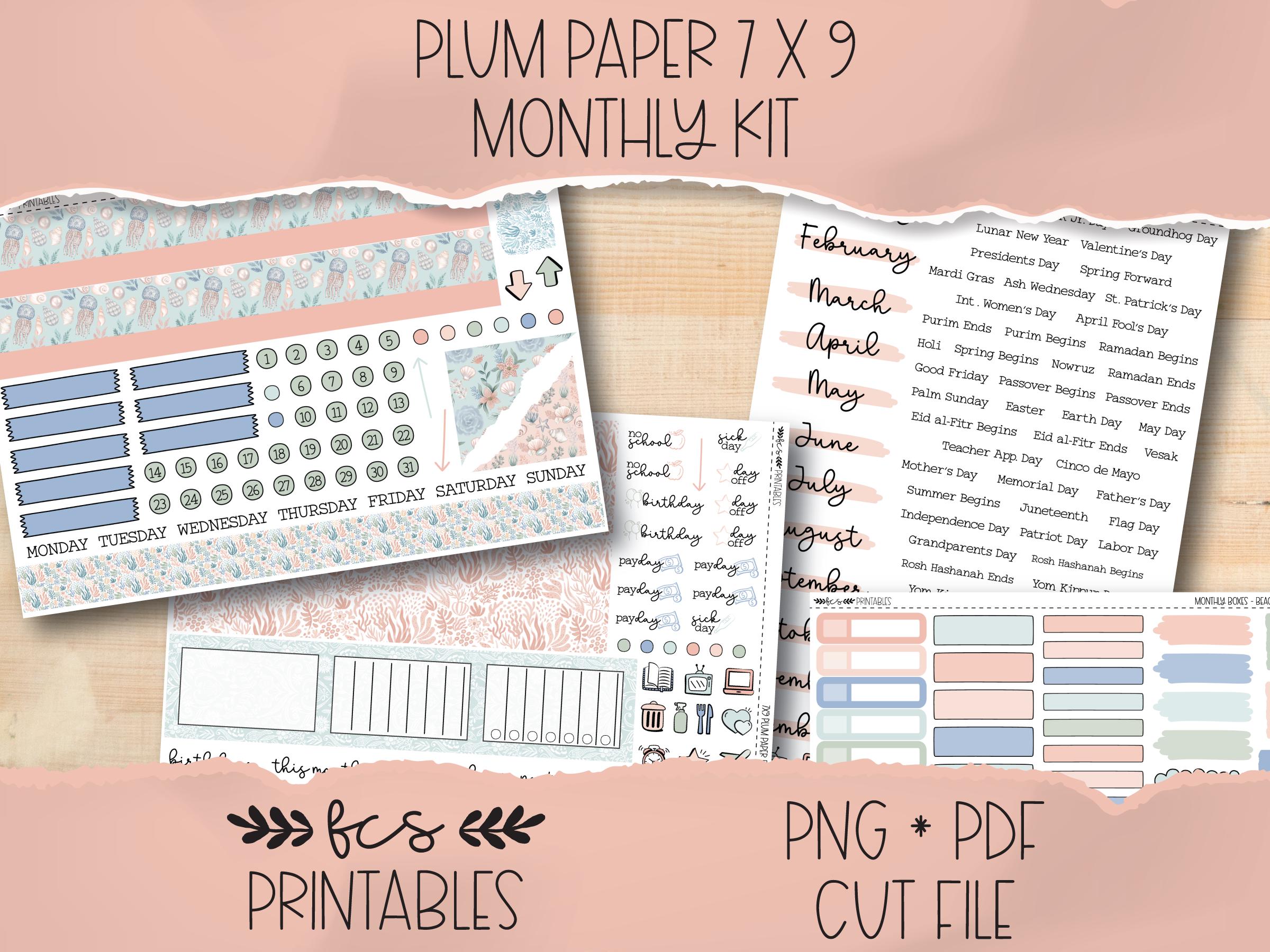 BEACH BLISS Plum Paper 7x9 Printable Monthly Sticker Kit - Etsy