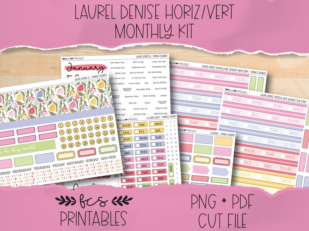 SPRING FLOWERS Laurel Denise Anne and Nancy Printable Monthly Sticker ...