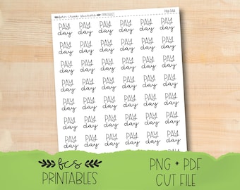 Printable PAY DAY script duo stickers in four colorways