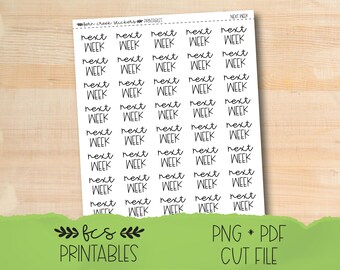 Printable NEXT WEEK script duo stickers in four colorways