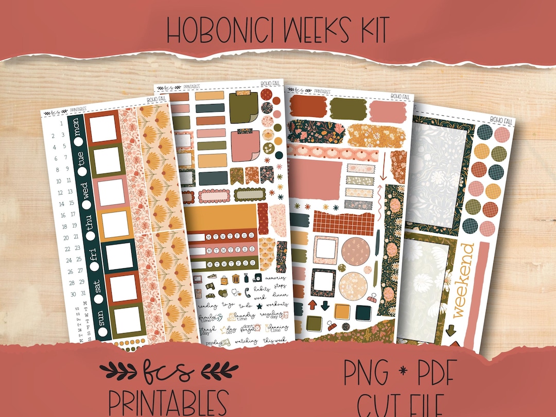 BOHO FALL Hobonichi Weeks Printable Sticker Kit - Etsy