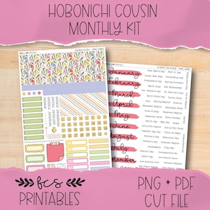 SPRING FLOWERS Hobonichi Cousin printable monthly sticker kit