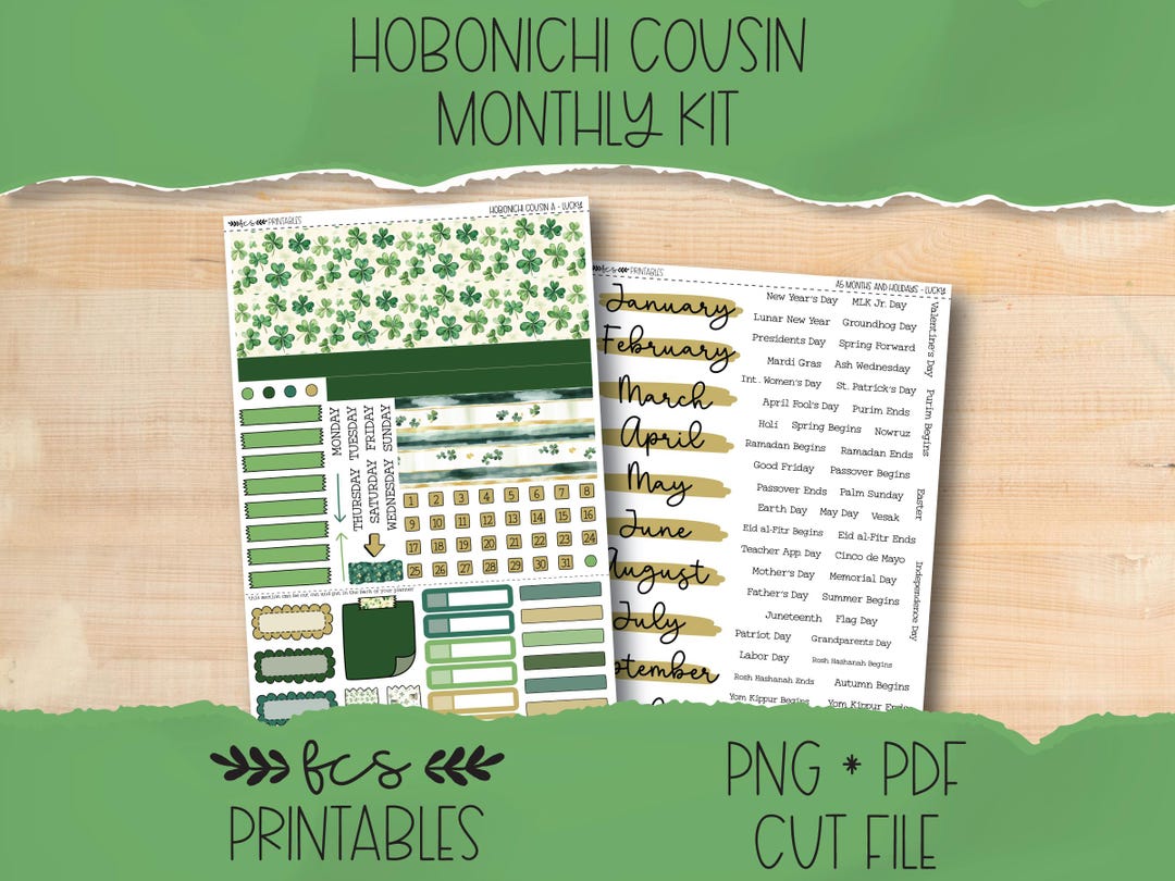 LUCKY Hobonichi Cousin Printable Monthly Sticker Kit - Etsy