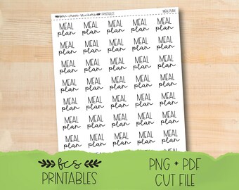 Printable MEAL PLAN script duo stickers in four colorways
