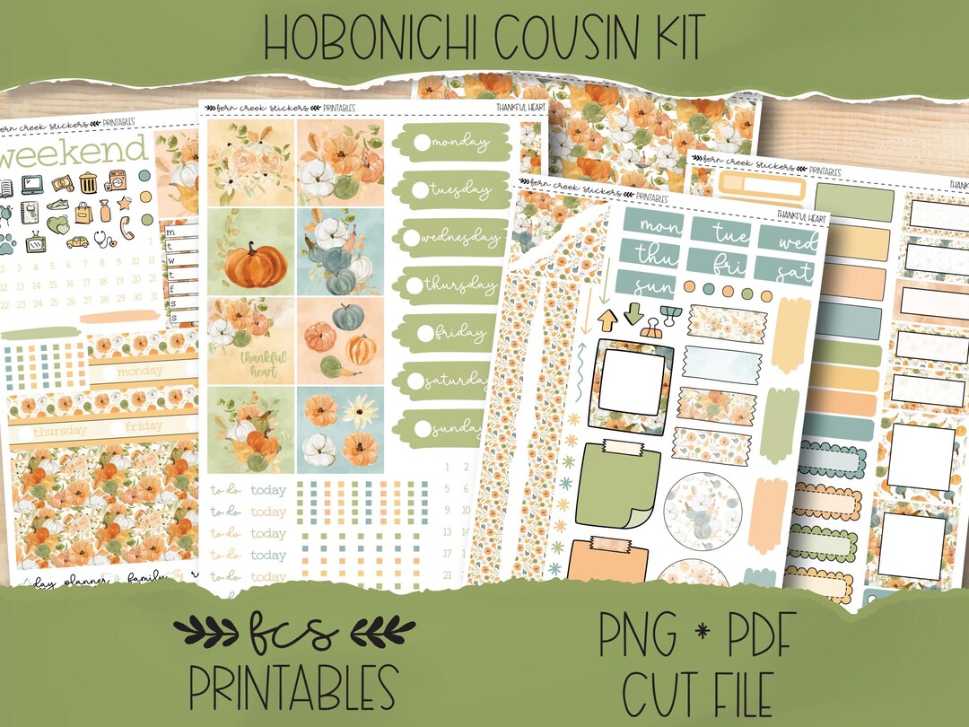 THANKFUL HEART Hobonichi Cousin Printable Sticker Kit (weekly + Daily ...