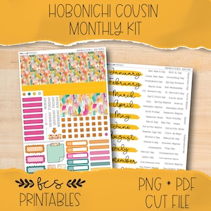 BOLD STROKES Hobonichi Cousin printable monthly sticker kit