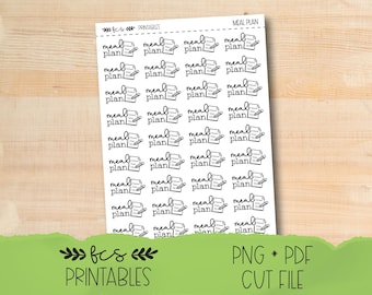 Printable MEAL PLAN doodle script stickers in four colorways