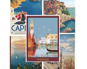 Classic Italian Vintage POSTERS Travel Advertisements for Cities in Italy Such As Capri, Venice, Milano, Sorrento, and Aperitifs