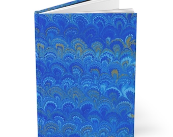 Motifs marbrés italiens bleus peints à la main sur un carnet à couverture rigide, mat