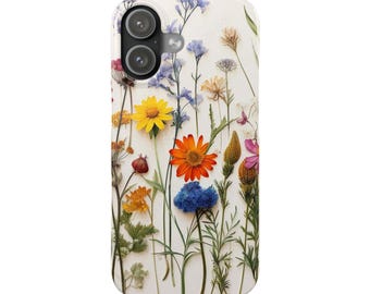 Etui na telefon z motywem kwiatowym, smukłe etui ochronne, wzór sprasowanych kwiatów, etui na iPhone'a 17, akcesoria do telefonu z motywem botanicznym, etui na telefon z motywem kwiatowym