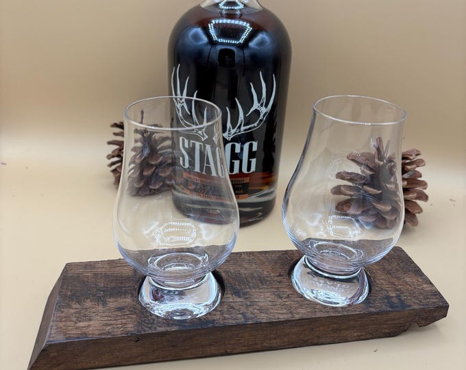 Bourbon Whiskey Barrel Stave Glencairn Two Glass Flight Paddle Glencairn Glasses NOT Included