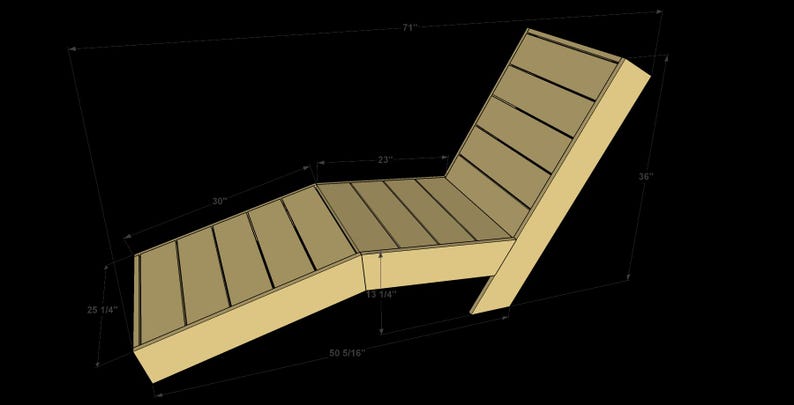 May include: A wooden lounge chair with a slatted design. The chair is 78 inches long, 25 1/4 inches wide, and 36 inches high.