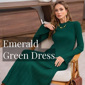 Emerald Green Knit Dress - Ribbed Long Sleeve Sweater Dress Emerald Green Knit Dress - Ribbed Long Sleeve Sweater Dress