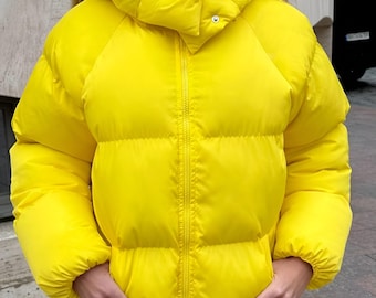 Yellow Padded Winter Jacket for Women – Mid Length Puffer Coat