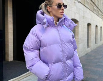 Lavender Puffer Jacket: Mid-Length Quilted Winter Coat