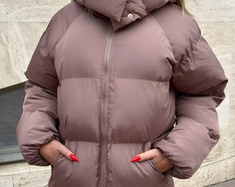 Turquoise Quilted Puffer Coat – Mid-Length Women's Winter Jacket