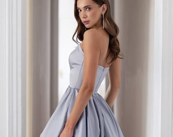 Stilvolles Cocktail-Minikleid | Elegantes Satinkleid für Feierlichkeiten | Schickes Minikleid für besondere Anlässe, kurzes Satin Partykleid