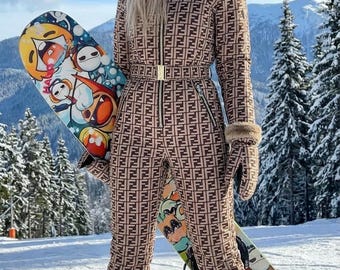 Vinterjumpsuit för kvinnor | Isolerad vinteroverall för kallt väder med huva, bälte och handskar, varm outfit för -30°C