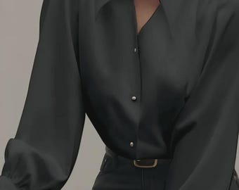 Italian Silk Blouse Women | Elegant Long Sleeve Shirt | Luxury Business Blouse | Retro Minimalist Office Capsule Wardrobe Top