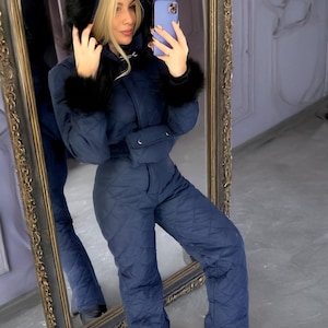 Gloves, Belt Bag & Removable Hood Included - Winter Women’s Ski Suit with Gloves, Belt Bag - Warm Womens Ski Jumpsuit with Accessories