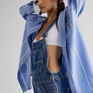 Blue Denim -  Heavy Duty Overalls, Casual Denim Jumpsuits Bib Loose Fitting Overalls, Wide Leg Overalls Soft Baggy Dungarees -  Black, White