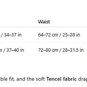May include: A size chart showing bust, waist, and hip measurements in cm and inches. Sizes are S-M and M-L. The note says the blouse has a comfortable fit and the Tencel fabric drapes naturally.