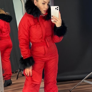 Warm Womens Ski Jumpsuit with Accessories – Gloves, Belt Bag & Removable Hood Included - Winter Women’s Ski Suit with Gloves, Belt Bag
