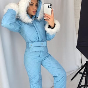 Womens Ski Jumpsuit with Gloves & Belt Bag – Insulated Winter Snow Overalls, Waterproof, Windproof, Available in 8 Stylish Colors - Winter