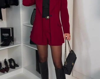 Black Blazer Shorts Set, Women Tailored Two Piece Suit, Elegant Office Outfit, Chic Business Suit Set, Structured Blazer Shorts Set