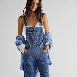 Blue Denim: Heavy Duty Overalls, Casual Bib Denim Jumpsuits, Loose-Fitting Wide Leg Overalls and Soft Baggy Dungarees in Black and White