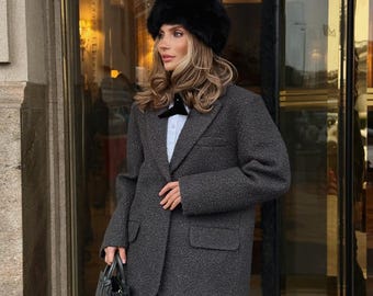 Damen Bouclé Blazer | Elegante Jacke im Tweed-Stil mit Futter | French Chic Outfit