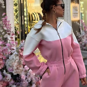 Cozy Winter Womens Fleece Jumpsuit – Warm and Stylish Outdoor Wear - Jumpsuit, Casual Lounge Outfit, Soft Fabric, Pants and hoodie for girls