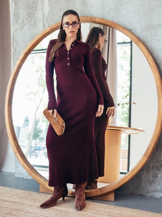 high neck knitted midi dress Ramie Ribbed Mock Neck Knit Midi Dress Black / Small main image 0