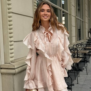 Mimi Tencel Slip Dress mit Französischer Spitze, Romantische Braut Morgenrobe, Öko-Luxus Seide Nachthemd, Coquette Aesthetic Loungewear XS-XL Bild 1