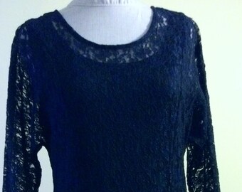 Coctail Vintage Navy Blue Lace Dress