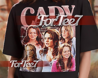 May include: Black unisex t-shirt with a pink and white graphic print of a group of women. The text "Cady For Tee7" is printed in pink and white on the shirt.
