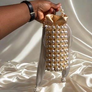 Bolso estilo cubo, bolso de perlas hecho a mano, bolso vintage con cuentas, regalo único para mujer, elegante bolso de noche con perlas, elegante bolso de boda, regalo para mujer